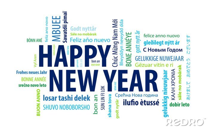 Poster Gelukkig nieuwjaar in verschillende talen