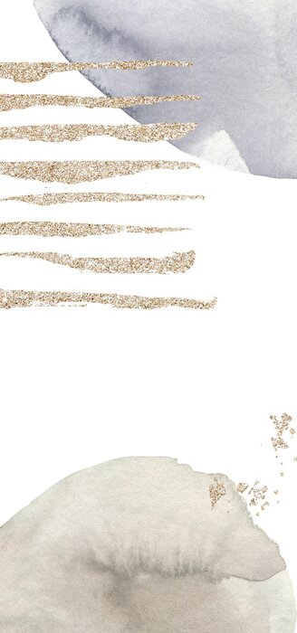 Poster Geometric poster with watercolor and gold elements on white background. Abstract nordic print. Scandinavian style. Hand drawn illustration. Mixed media art collage