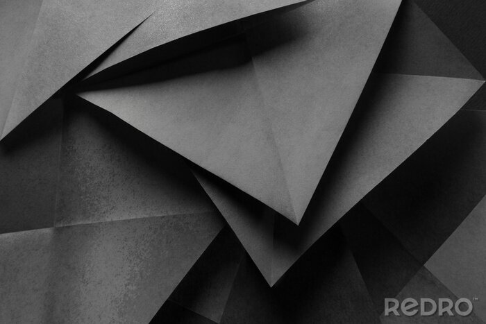 Poster Geometric shapes of gray paper for dark abstract background