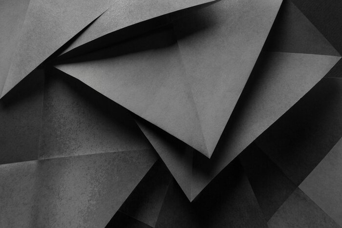 Poster Geometric shapes of gray paper for dark abstract background
