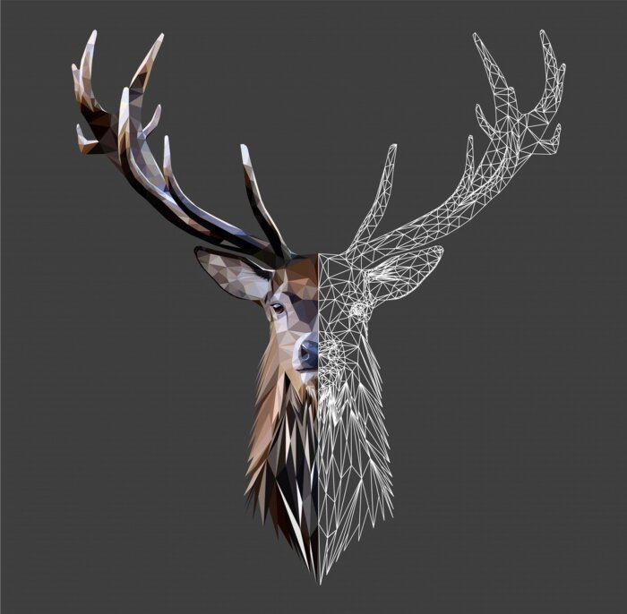 Poster Geometrisch hert op zwarte achtergrond