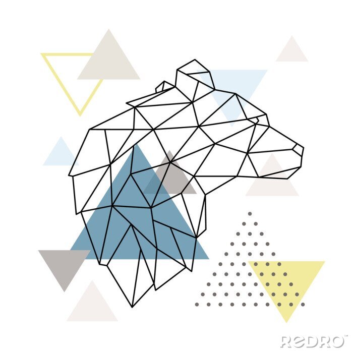 Poster Geometrische Bear silhouet op driehoek achtergrond. Veelhoekige Wolf embleem. Vector illustratie