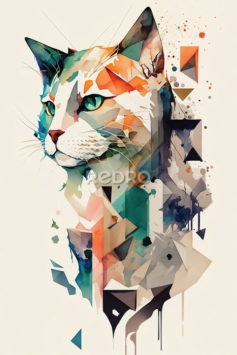 Poster Geometrische collage met een kat