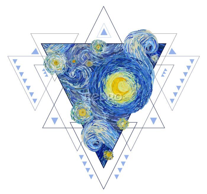 Poster Geometrische compositie met lucht in de stijl van van Gogh