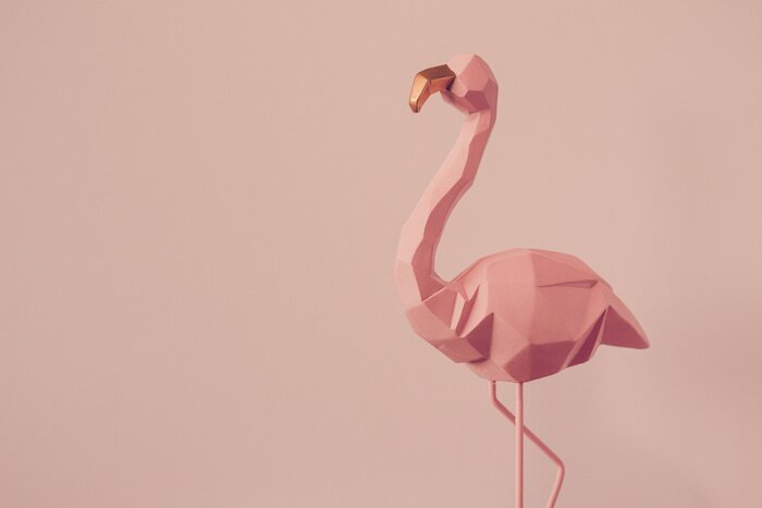 Poster Geometrische flamingo op een roze achtergrond