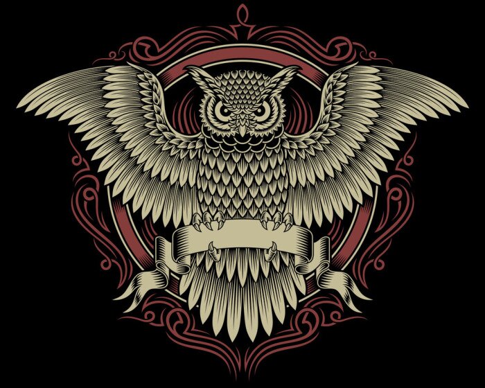 Poster Geometrische uil op een zwarte achtergrond