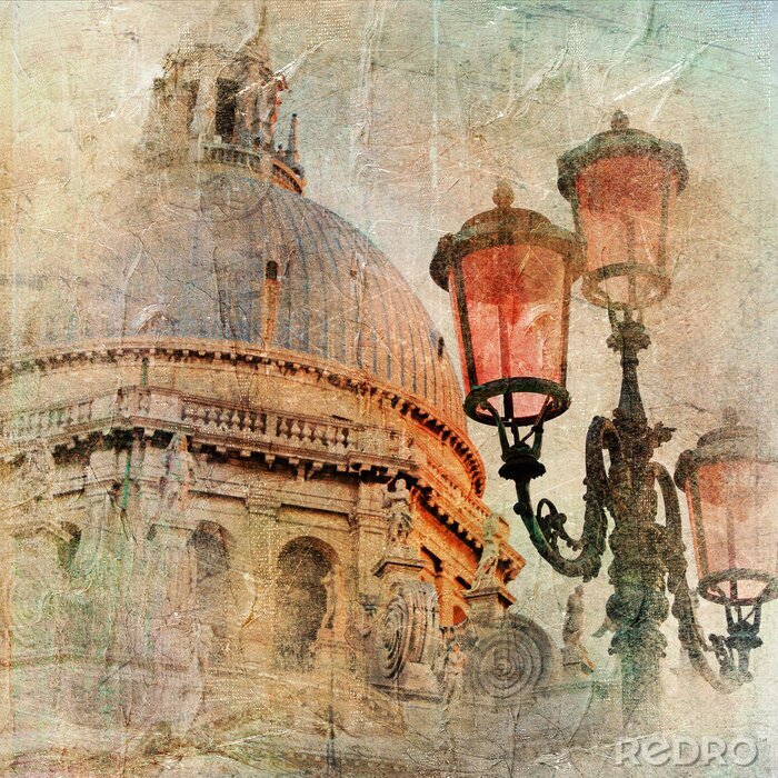 Poster Geschilderde Lantaarn in Vintage-stijl