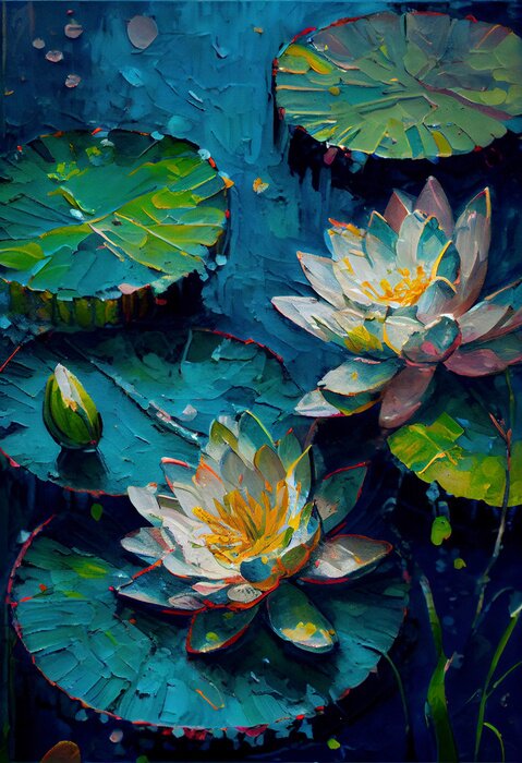 Poster Geschilderde waterlelies