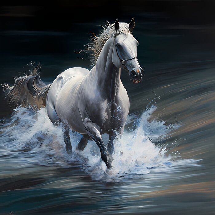 Poster Geschilderde witte merrie galopperen