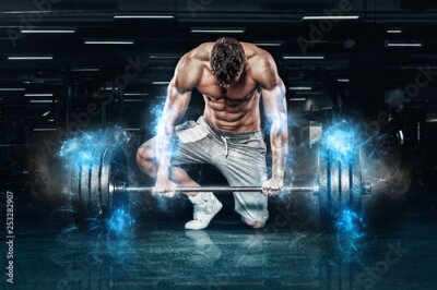 Poster Gespierde man met gewichten in de sportschool