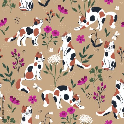 Poster Gevlekte katten op de weide