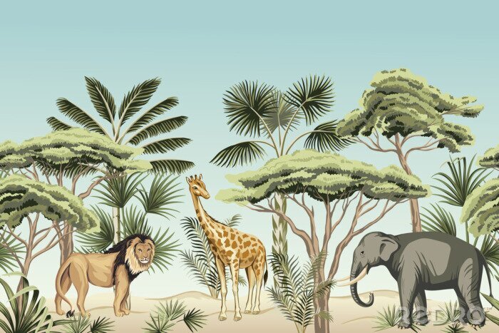 Poster Giraf en grafische planten