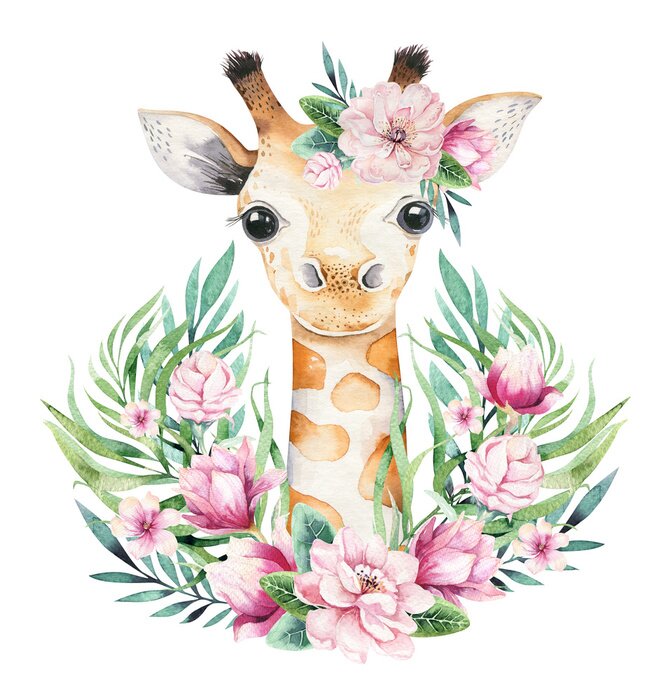 Poster Giraffe in een bloemstuk