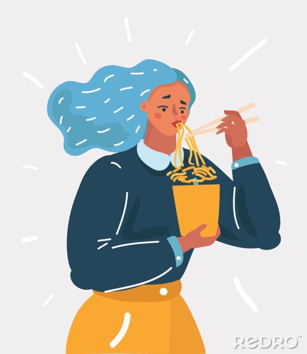 Poster Girl enjoying her ramen noodle with chopstick.