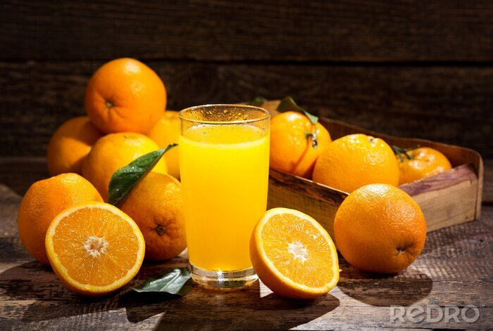 Poster glas jus d'orange met verse vruchten