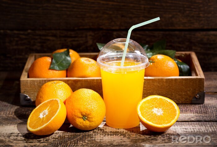 Poster glas jus d'orange met verse vruchten