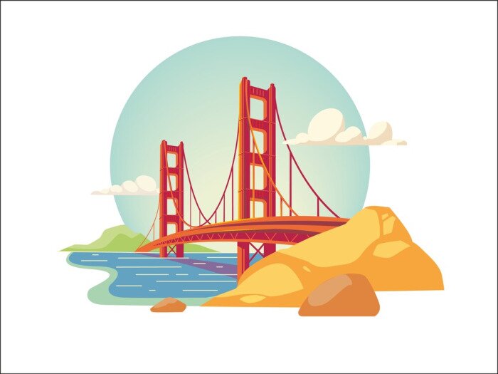 Poster golden gate bridge of san francisco california usa isolated vector illustration