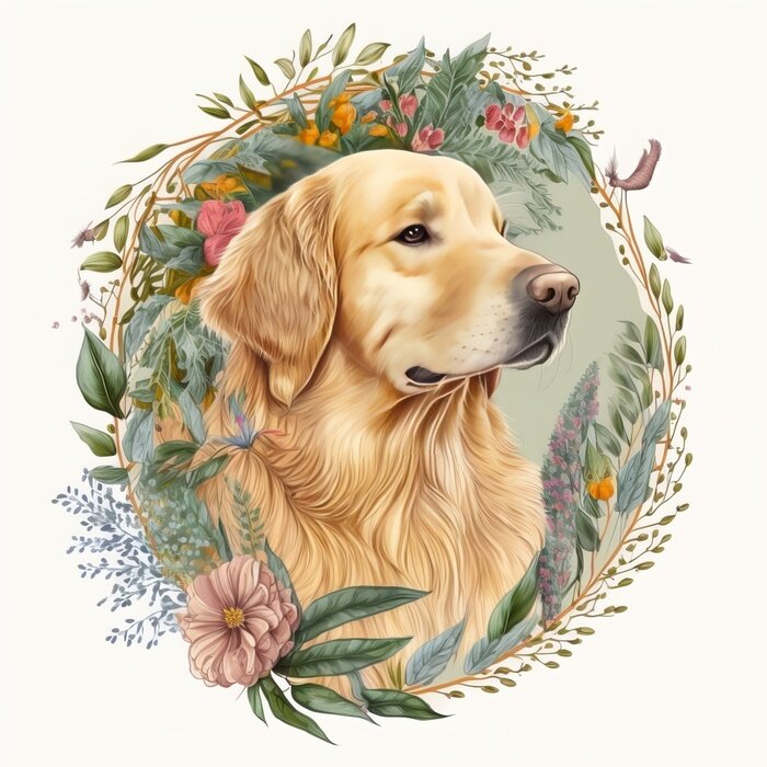 Poster Golden retriever in bloemen