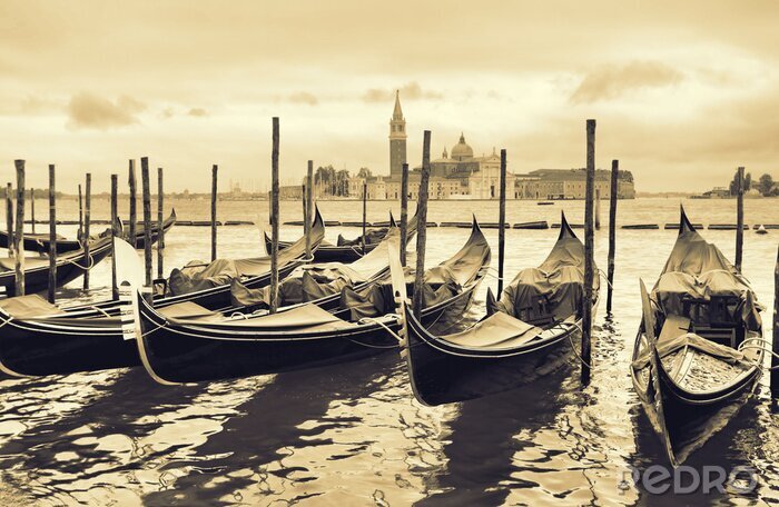 Poster Gondels in sepiatinten