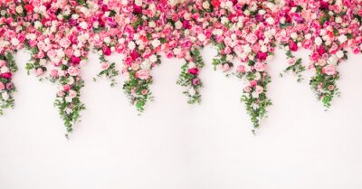 Poster Gordijn van roze en witte rozen