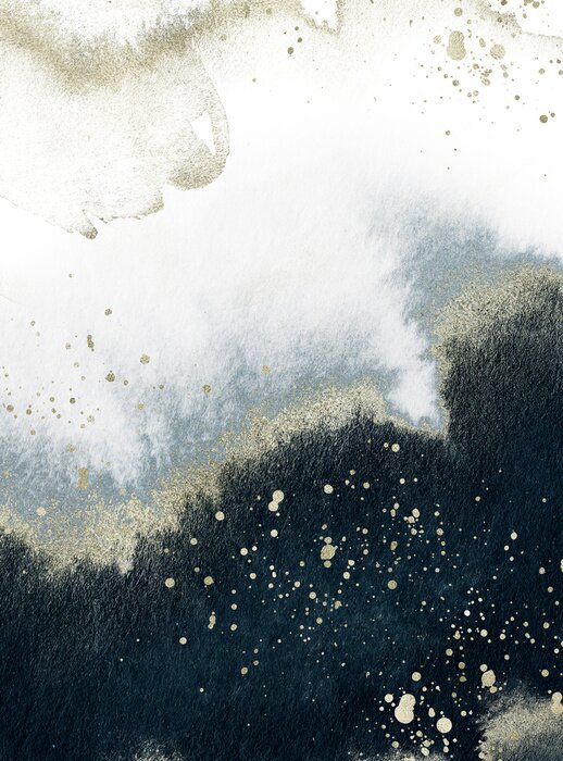 Poster Goud, grijs en marine aquarel textuur ontwerp. Penseelstreekframe / rand. Glinsterende moderne kunst. Illustratie.