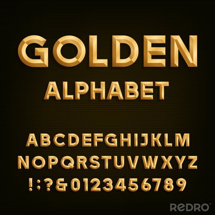 Poster Gouden alfabet op een donkere achtergrond