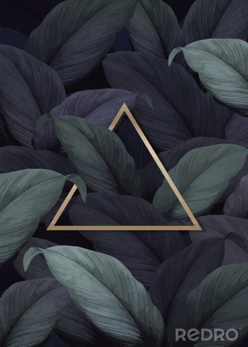 Poster Gouden driehoek tussen donkere bladeren