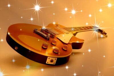Poster Gouden gitaar en muziek