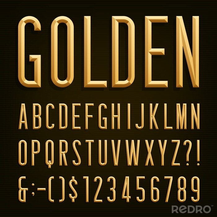 Poster Gouden letters cijfers en tekens