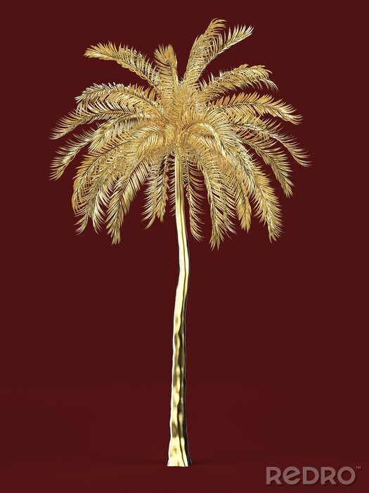 Poster Gouden palm op een kastanjebruine achtergrond