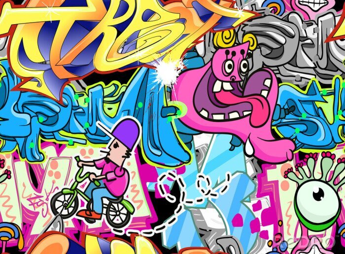 Poster Graffiti 3D met monsters