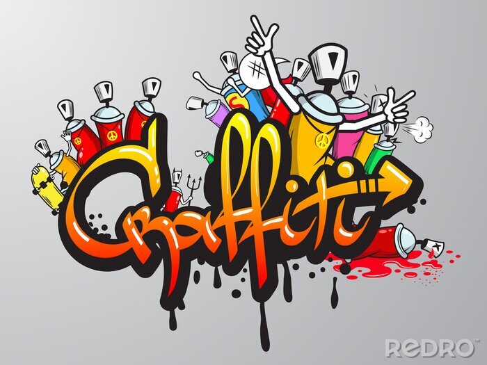 Poster Graffiti 3D op grijze achtergrond