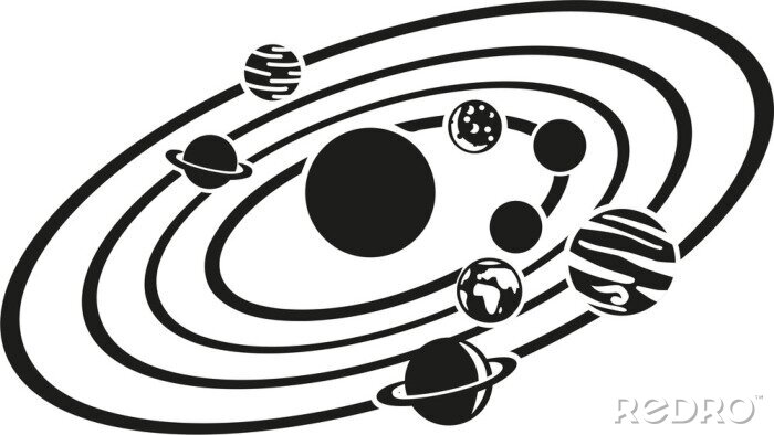 Poster Grafisch zonnestelsel in zwart-wit