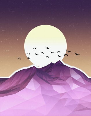 Poster Grafische berg en zonsondergang