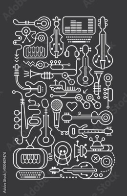 Poster Grafische instrumenten op een zwarte achtergrond