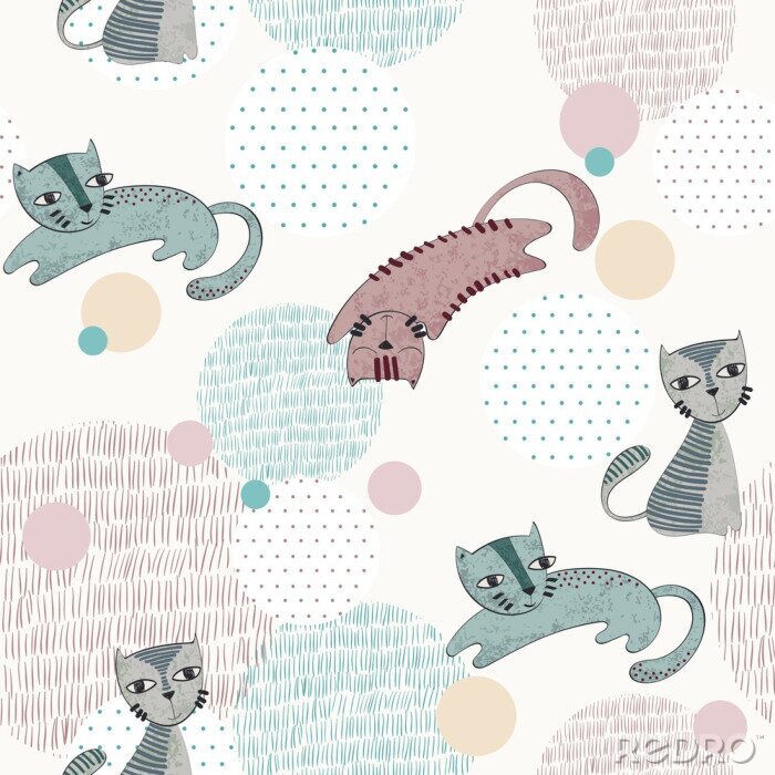 Poster Grafische katten stippen en lijnen