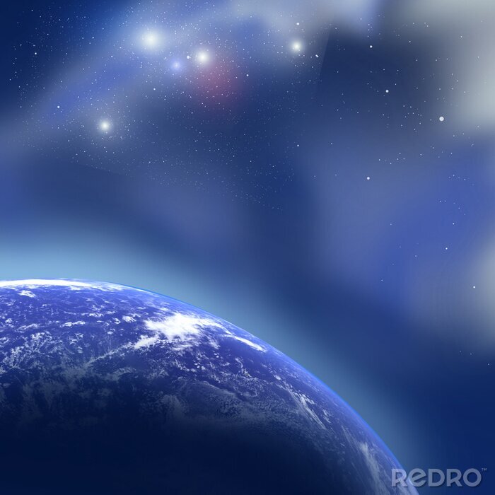 Poster Grafische kosmos met een projectie van de planeet Aarde