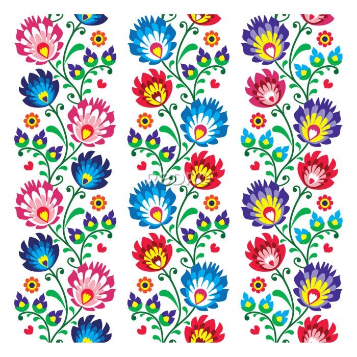 Poster Grafische vormgeving met bloemen in de stijl van Łowicz.