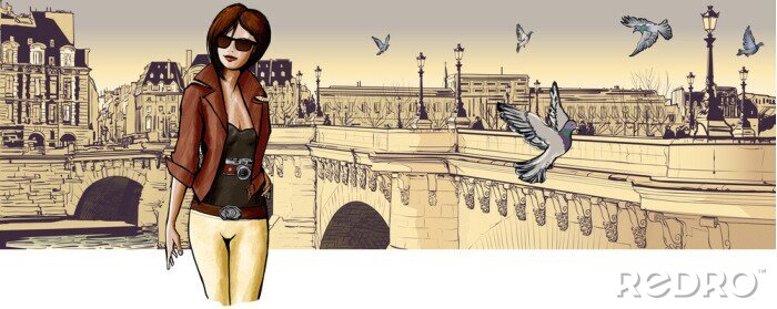 Poster Grafische vrouw in Parijs