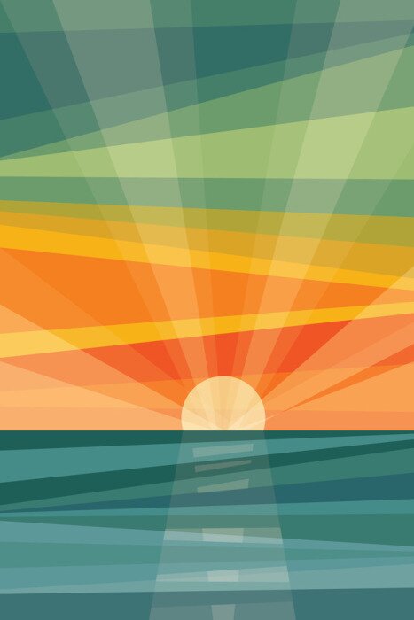 Poster Grafische zonsopgang boven de zee