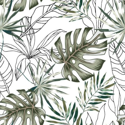Grafische zwart-witte en groene tropische bladeren