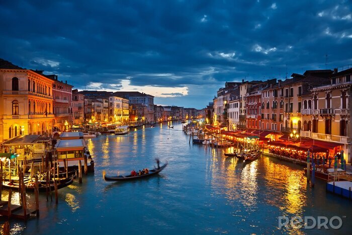 Poster Grand Canal in de nacht, Venetië