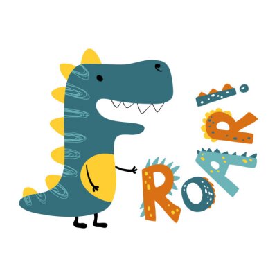Poster Grappige dinosaurus met gele spikes