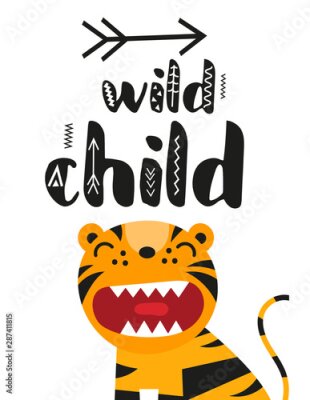 Poster Grappige tijger met een opschrift