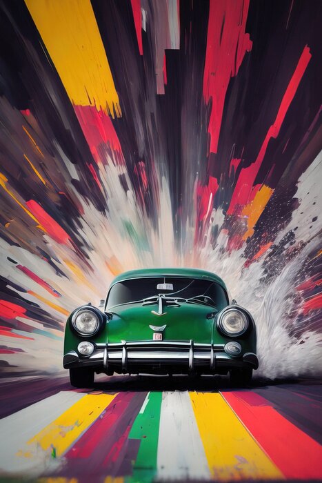 Poster Groene vintage auto