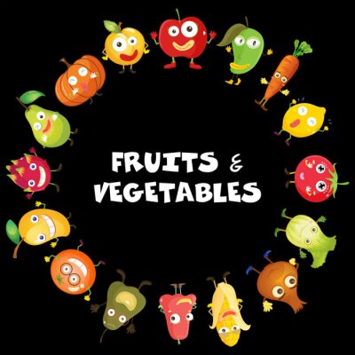 Poster Groenten en fruit met gezicht