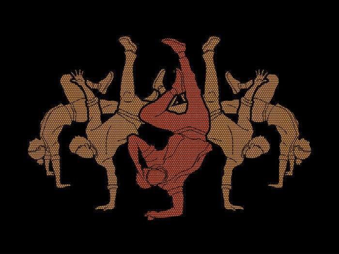 Poster Groep mensen dansen, danseres actie, Streetdance team, hiphop of B jongensdans ontworpen met behulp van geometrisch patroon grafische vector