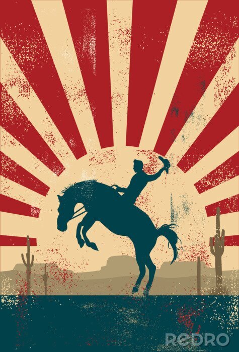 Poster Grunge achtergrond, cowboy wild paard, vector