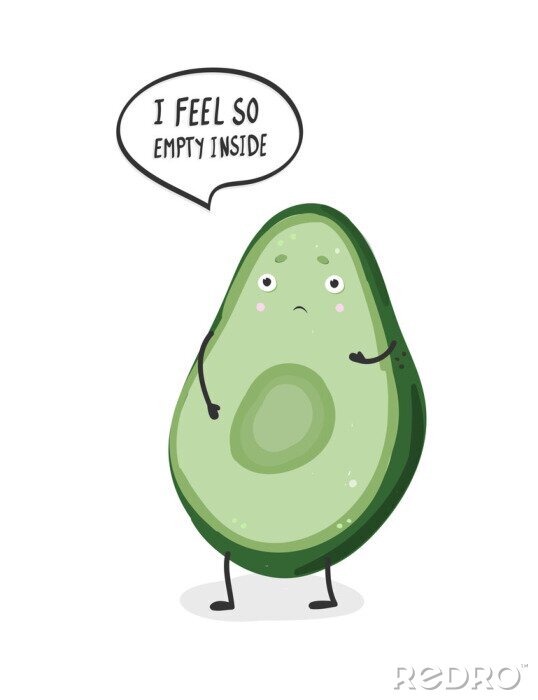 Poster Hand drawn sad avocado. Cartoon vector illustration