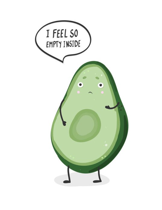 Poster Hand drawn sad avocado. Cartoon vector illustration